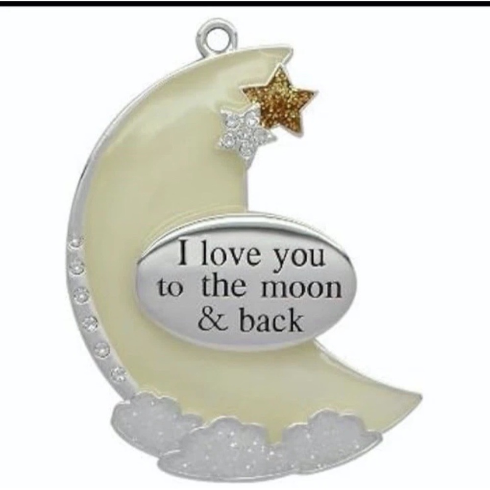 NIB Harvey Lewis "I Love You To The Moon & Back" Swarovski Crystal moon ornament
